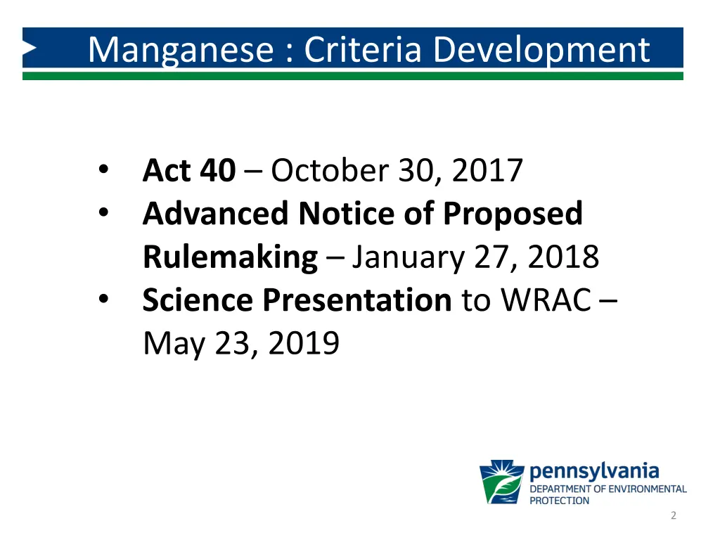 manganese criteria development