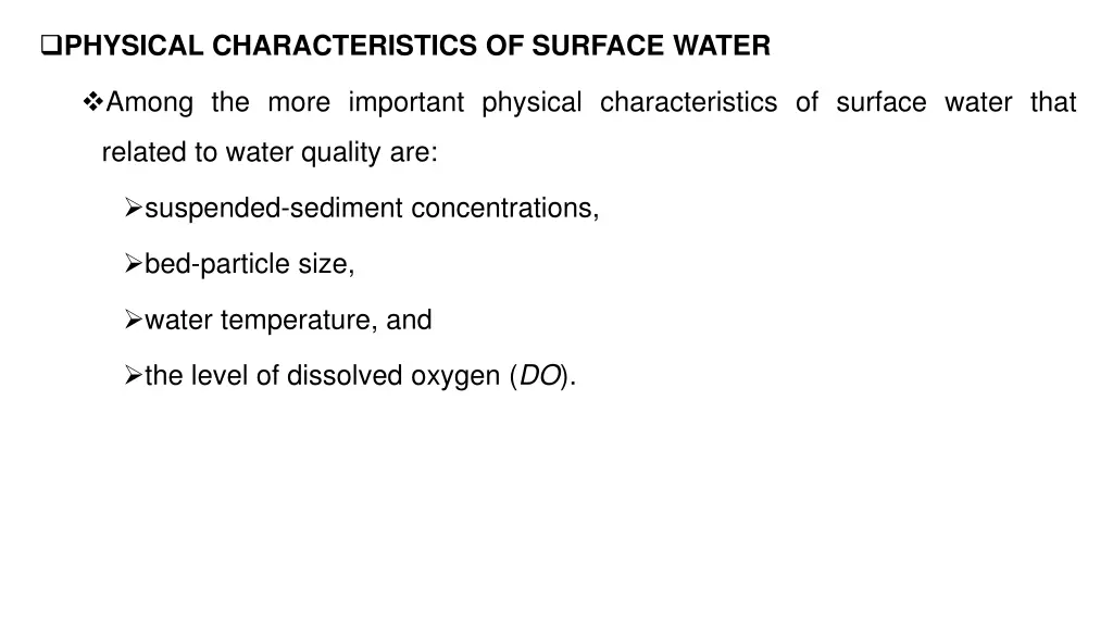 physical characteristics of surface water
