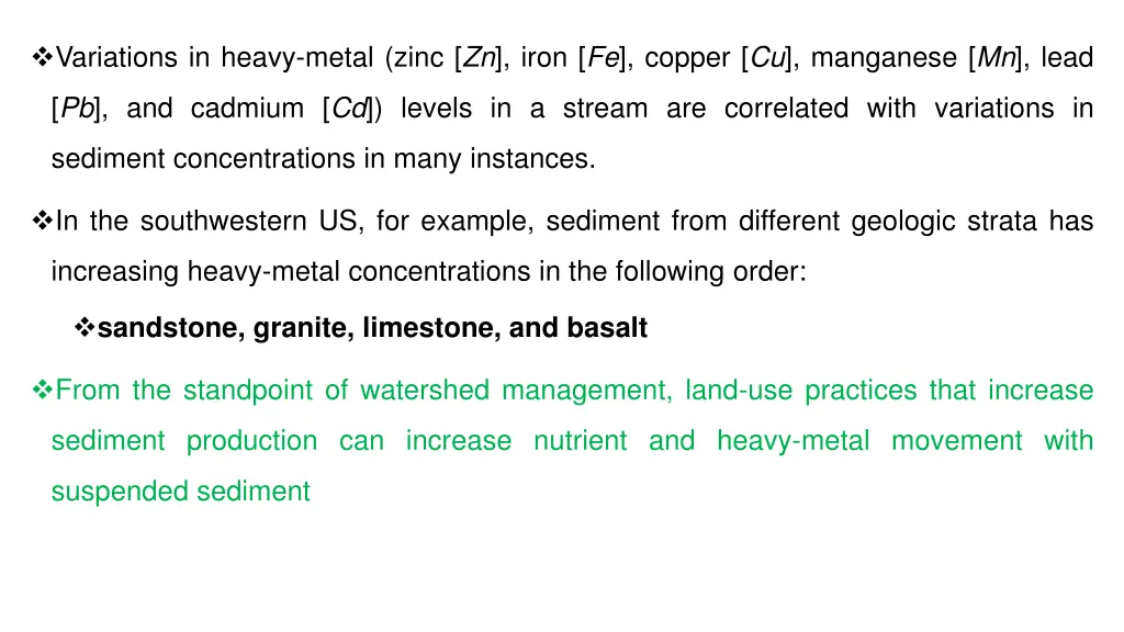 variations in heavy metal zinc zn iron fe copper