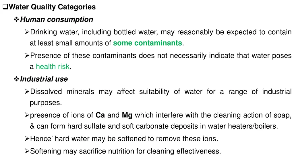water quality categories