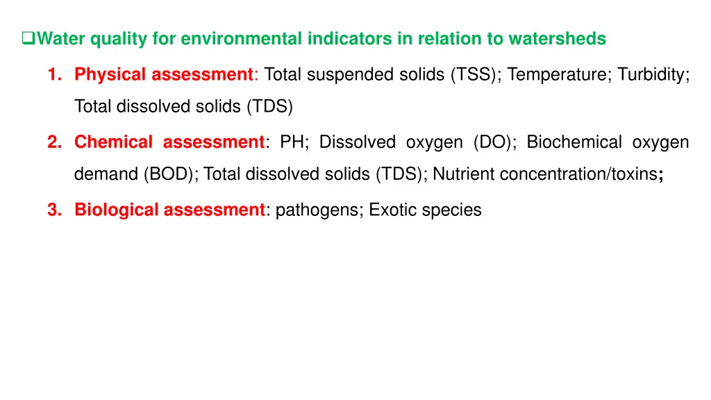 water quality for environmental indicators