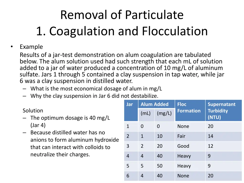 removal of particulate 1 coagulation 10