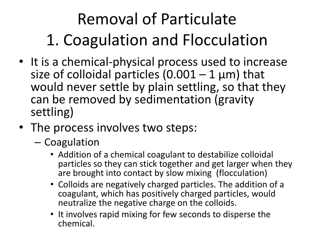 removal of particulate 1 coagulation