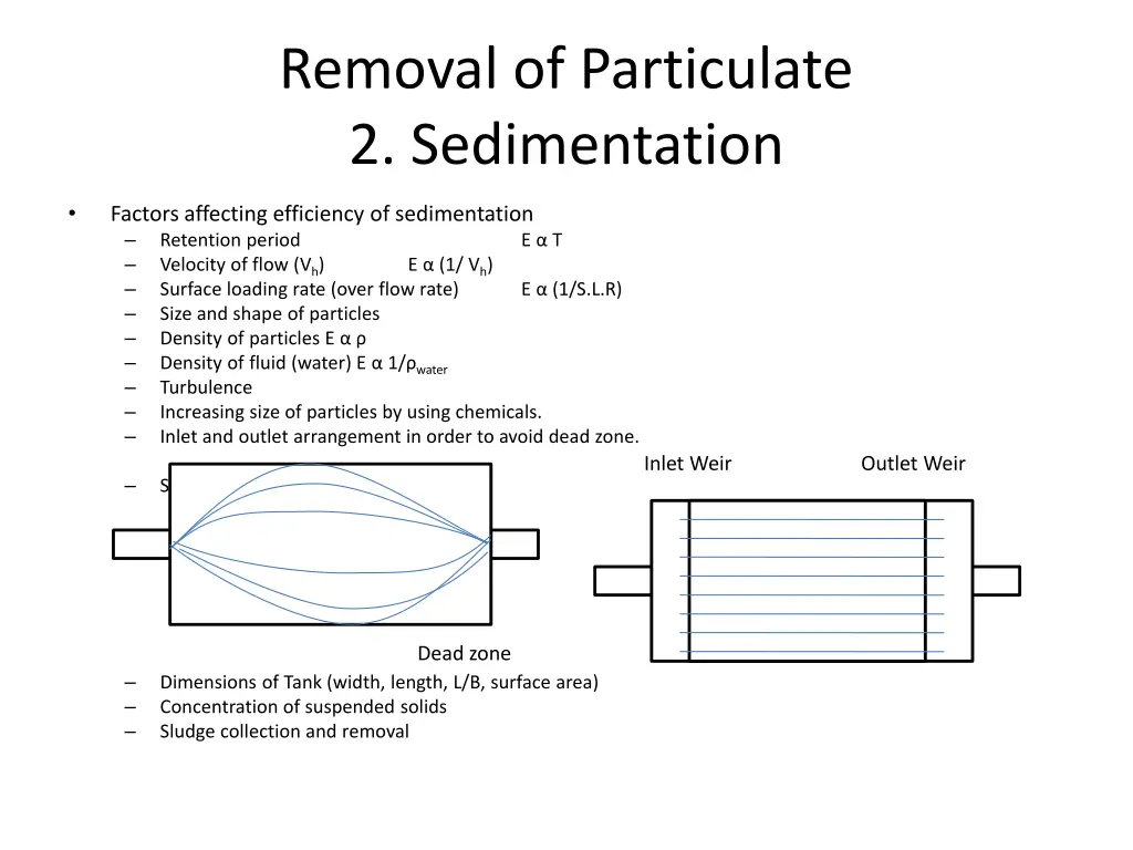 removal of particulate 2 sedimentation 3