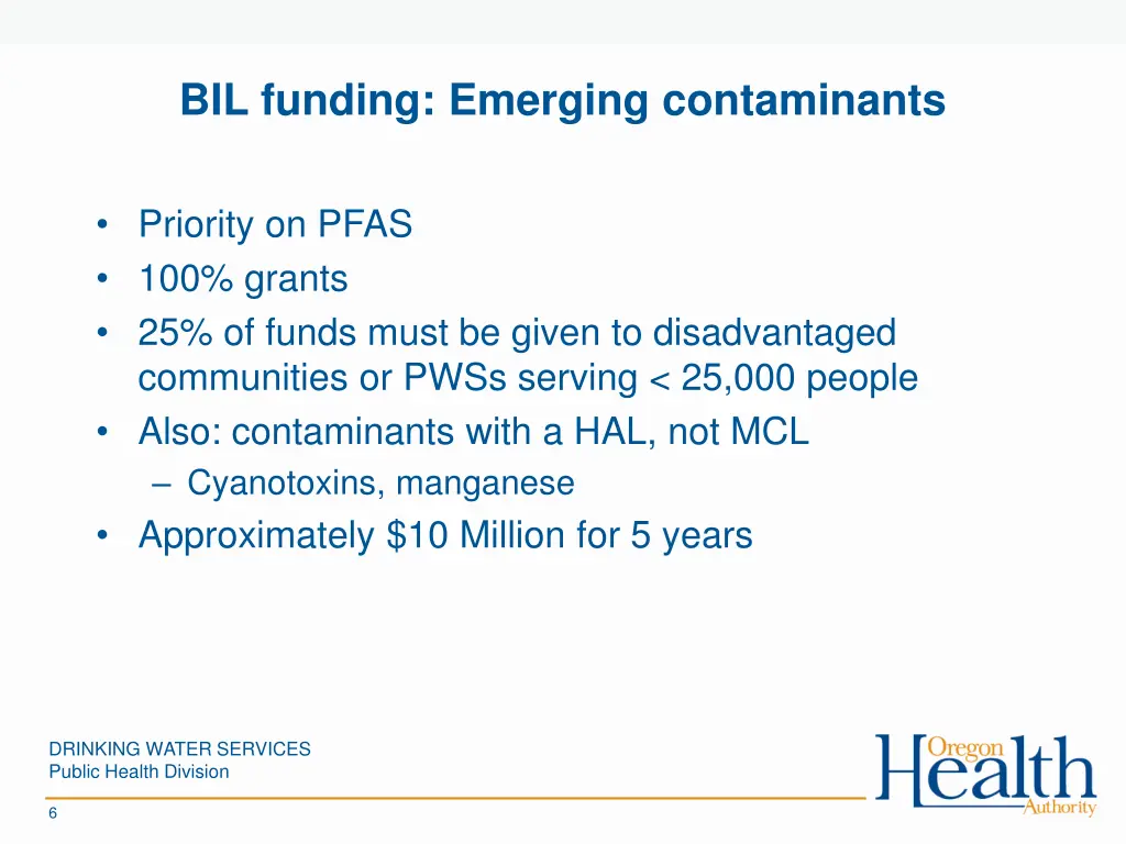 bil funding emerging contaminants
