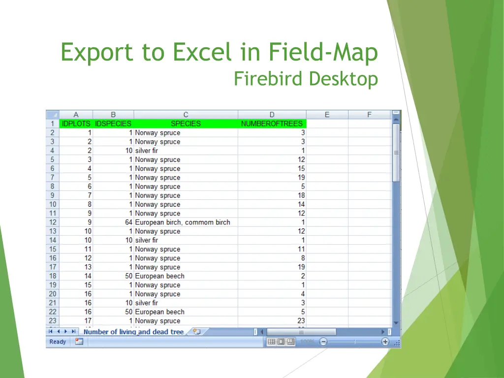 export to excel in field map 2