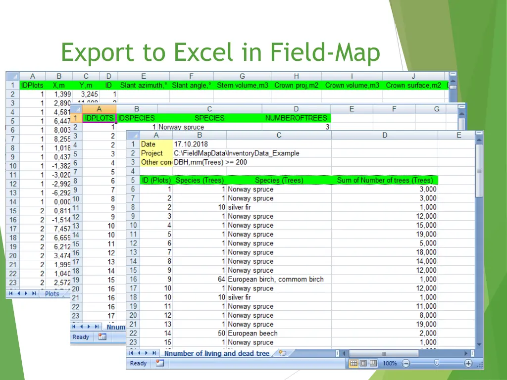 export to excel in field map 3