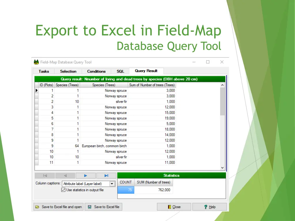 export to excel in field map database query tool 1