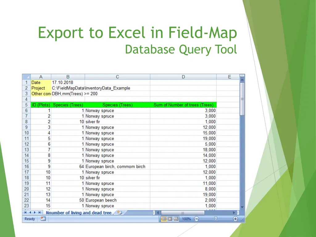 export to excel in field map database query tool 2