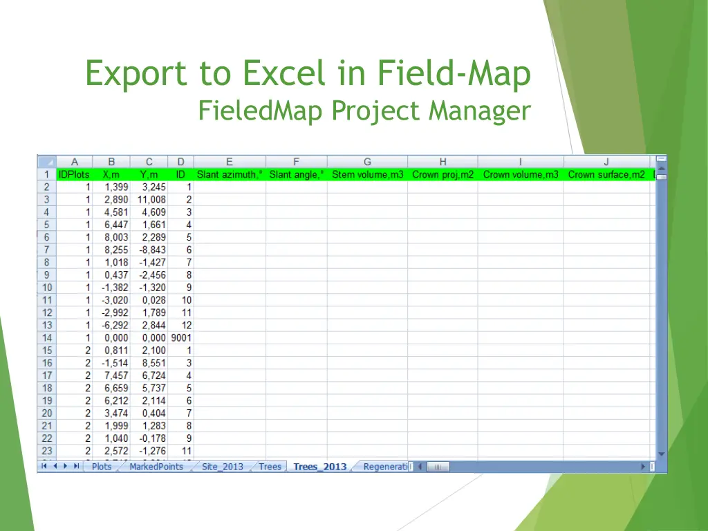 export to excel in field map fieledmap project 1