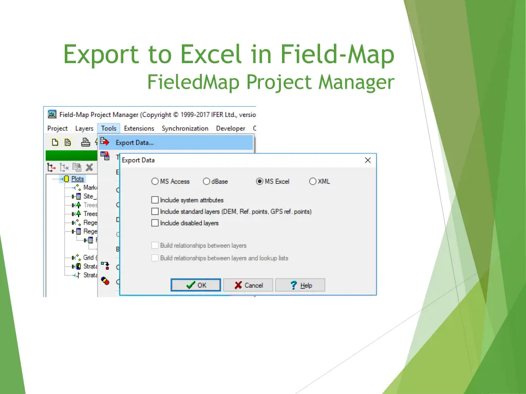 export to excel in field map fieledmap project