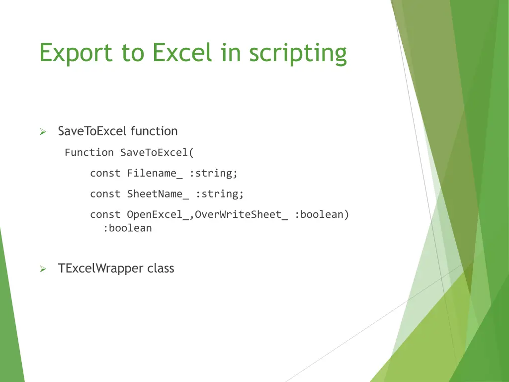 export to excel in scripting
