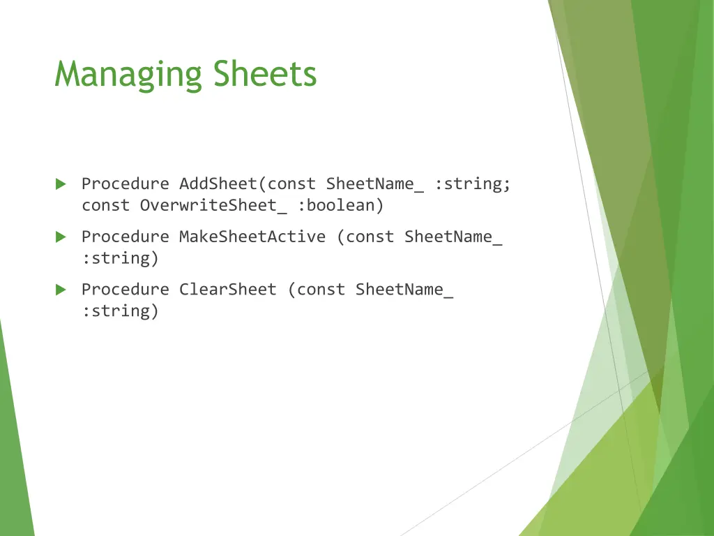 managing sheets