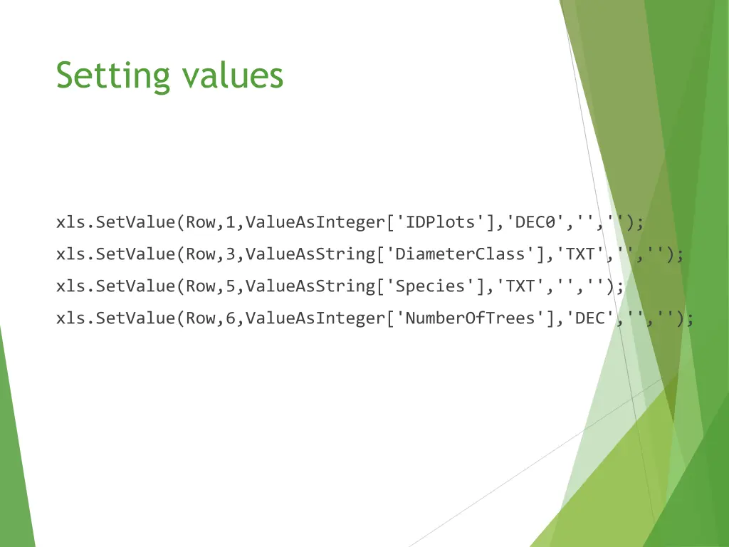 setting values 1