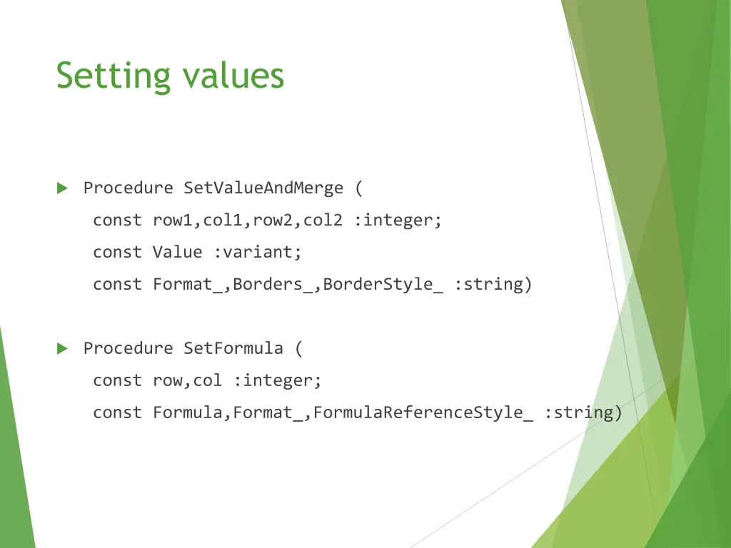 setting values 2