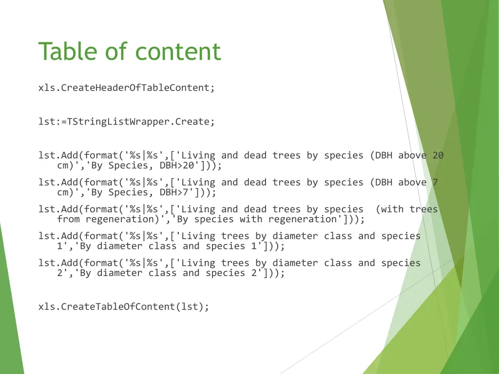 table of content 1