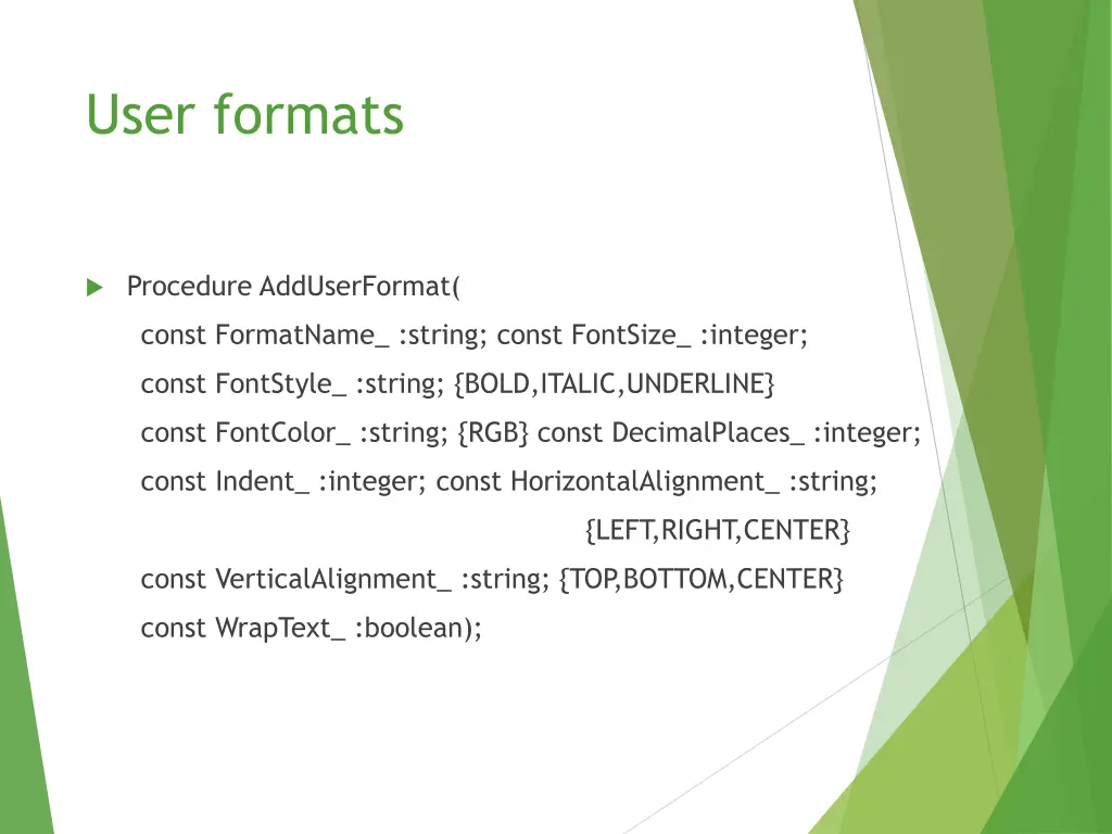 user formats