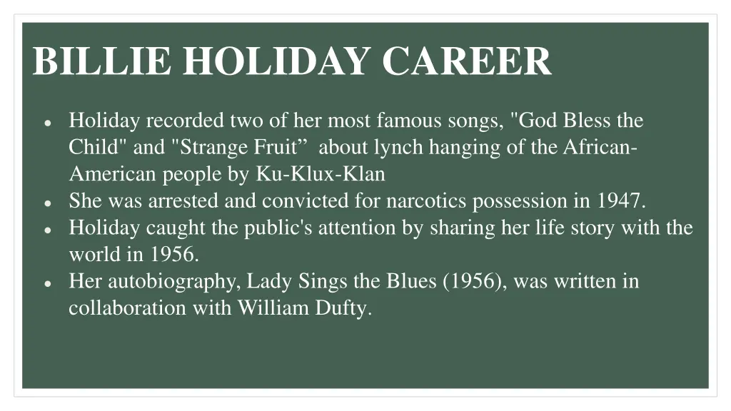 billie holiday career 1