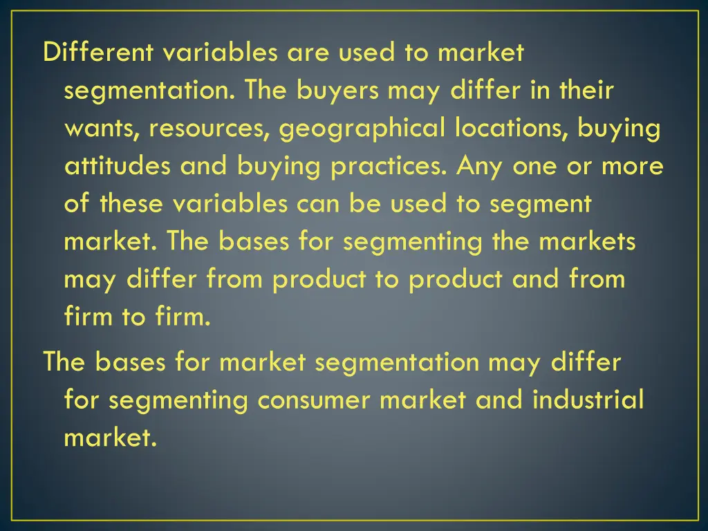 different variables are used to market