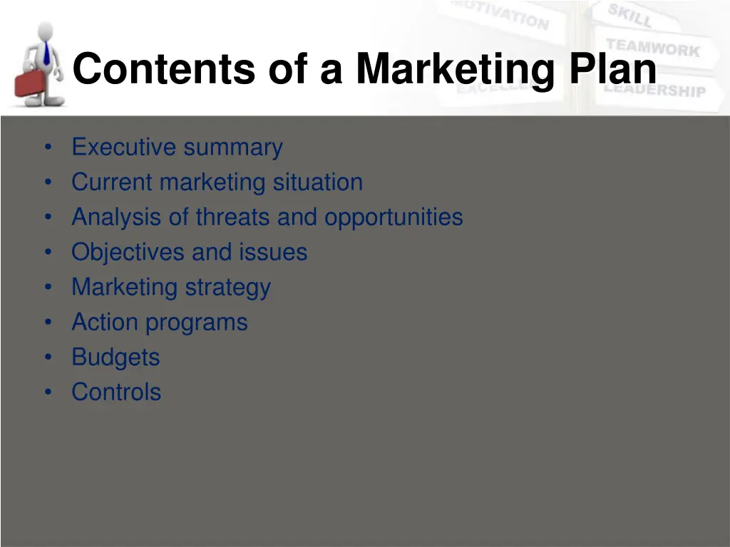 contents of a marketing plan