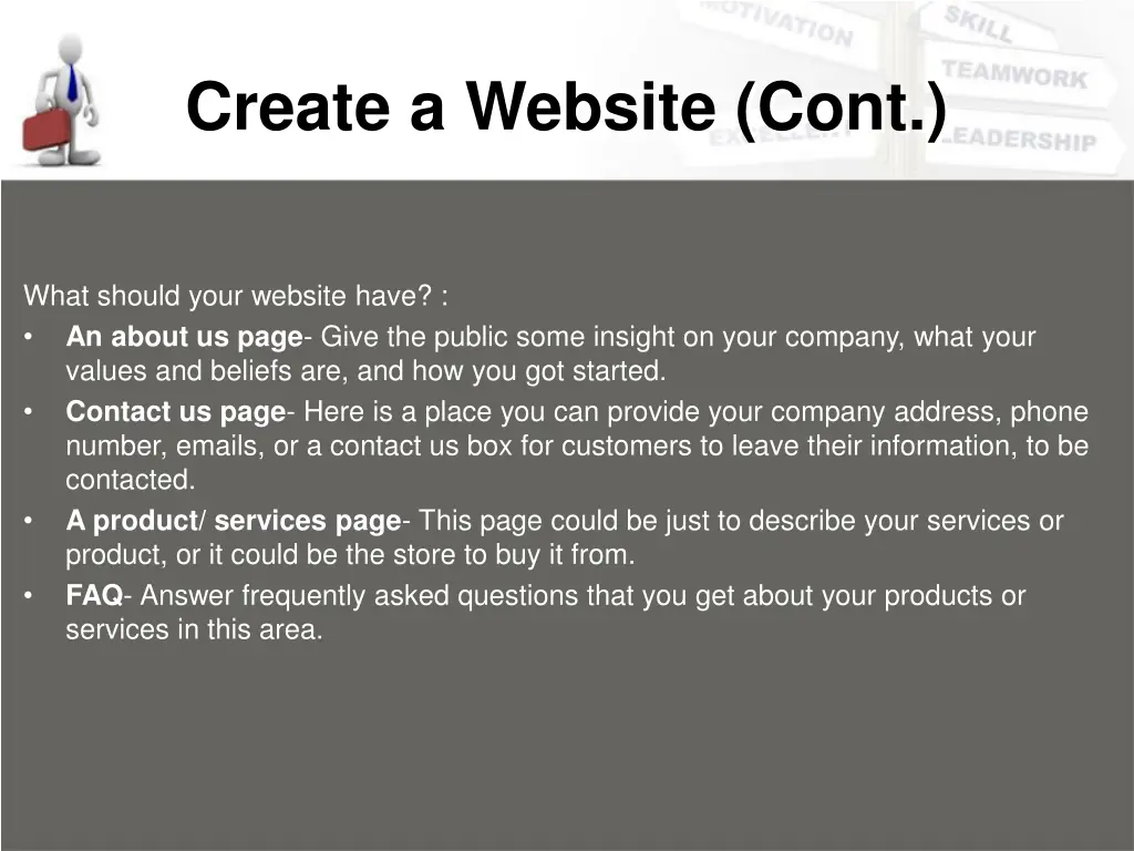 create a website cont