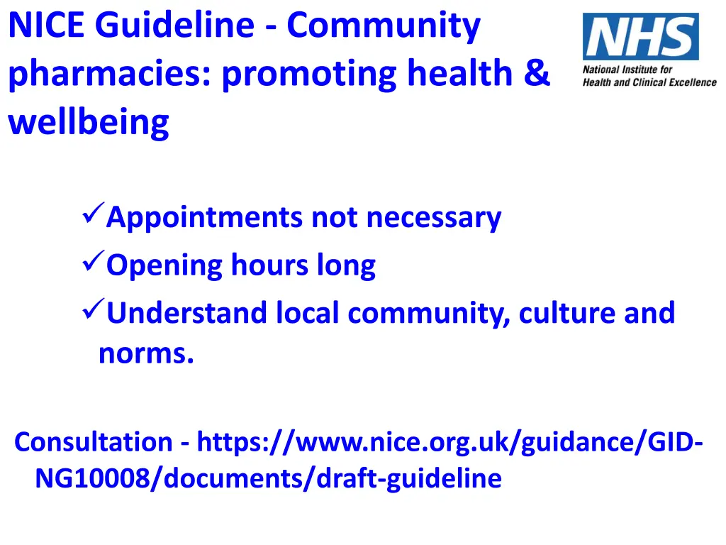 nice guideline community pharmacies promoting