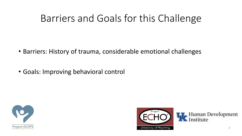 barriers and goals for this challenge