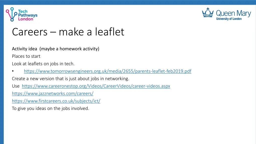 careers make a leaflet