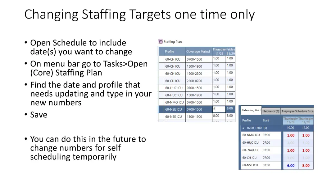 changing staffing targets one time only 1