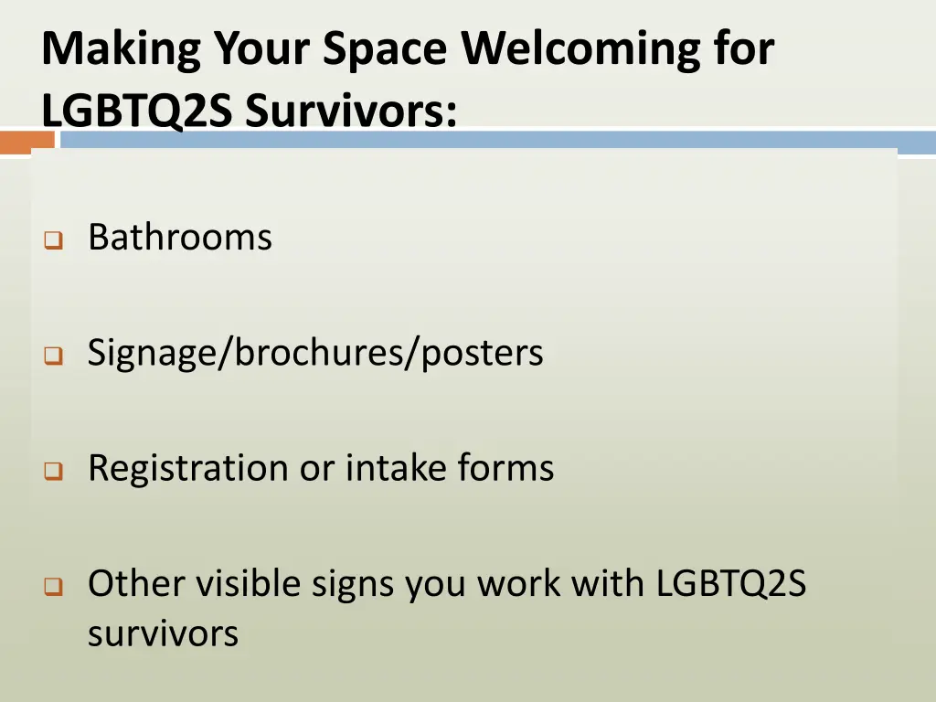 making your space welcoming for lgbtq2s survivors