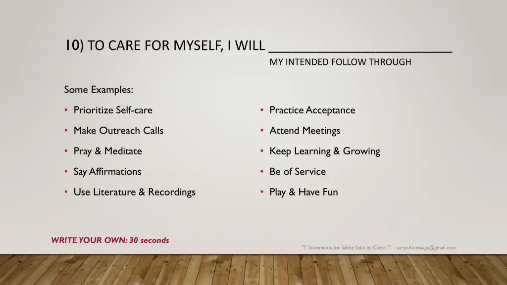 10 to care for myself i will
