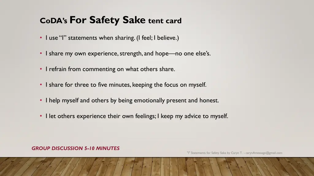 coda s for safety sake tent card