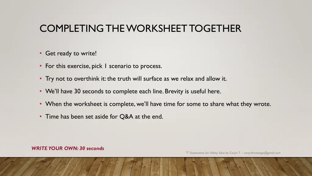 completing the worksheet together