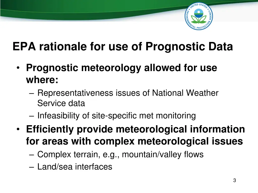 epa rationale for use of prognostic data