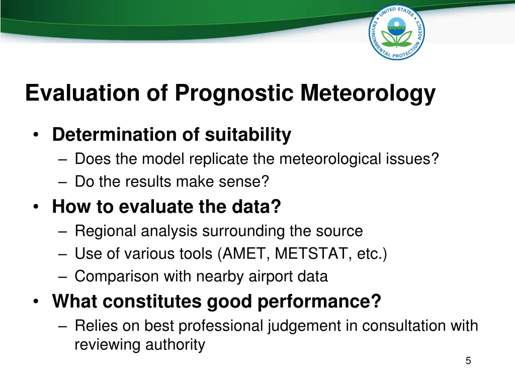 evaluation of prognostic meteorology