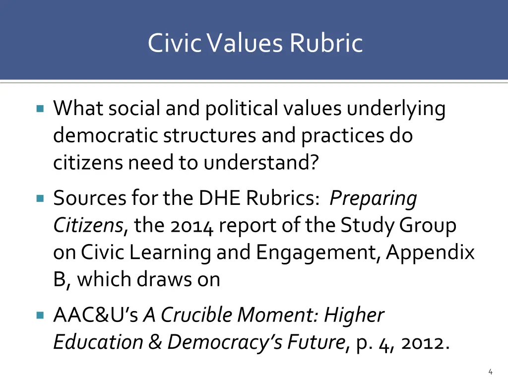 civic values rubric