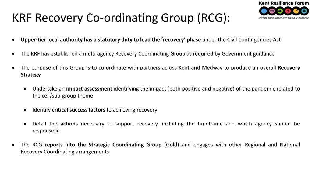 krf recovery co ordinating group rcg