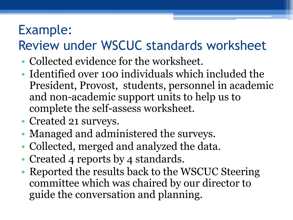 example review under wscuc standards worksheet