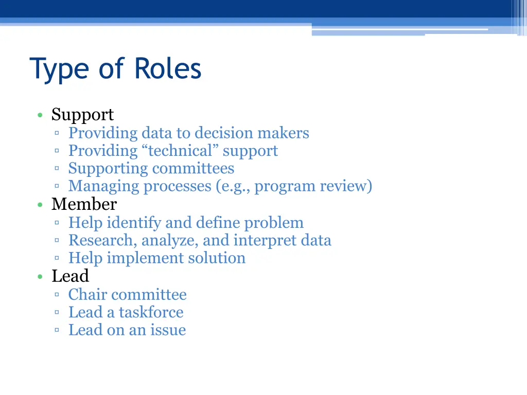type of roles