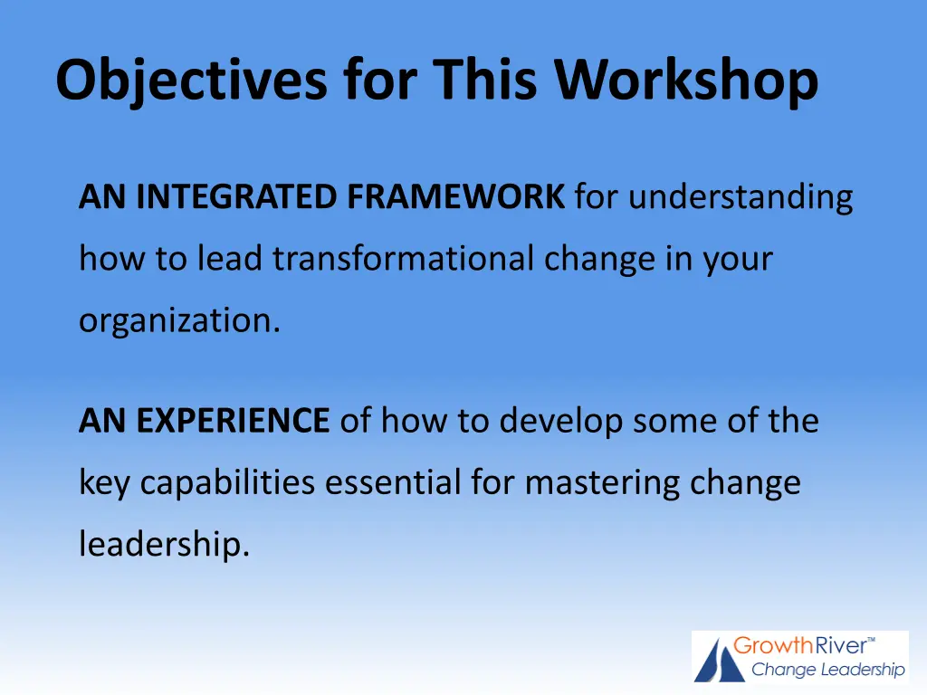 objectives for this workshop