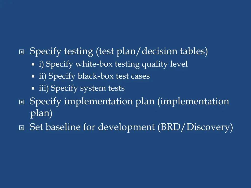 specify testing test plan decision tables