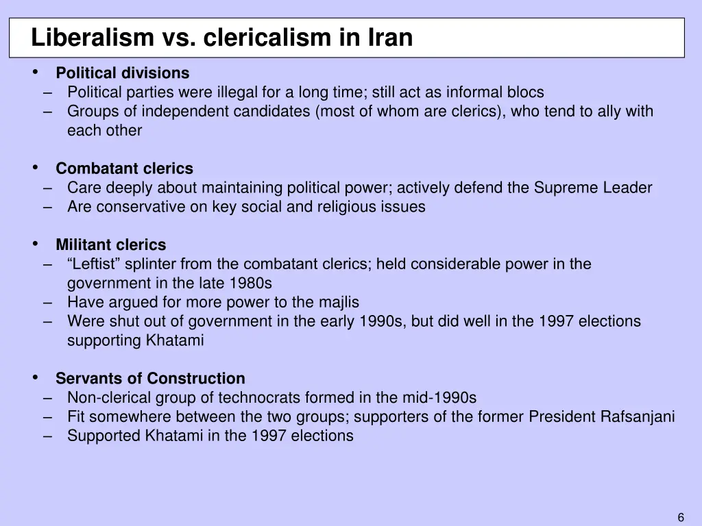 liberalism vs clericalism in iran political