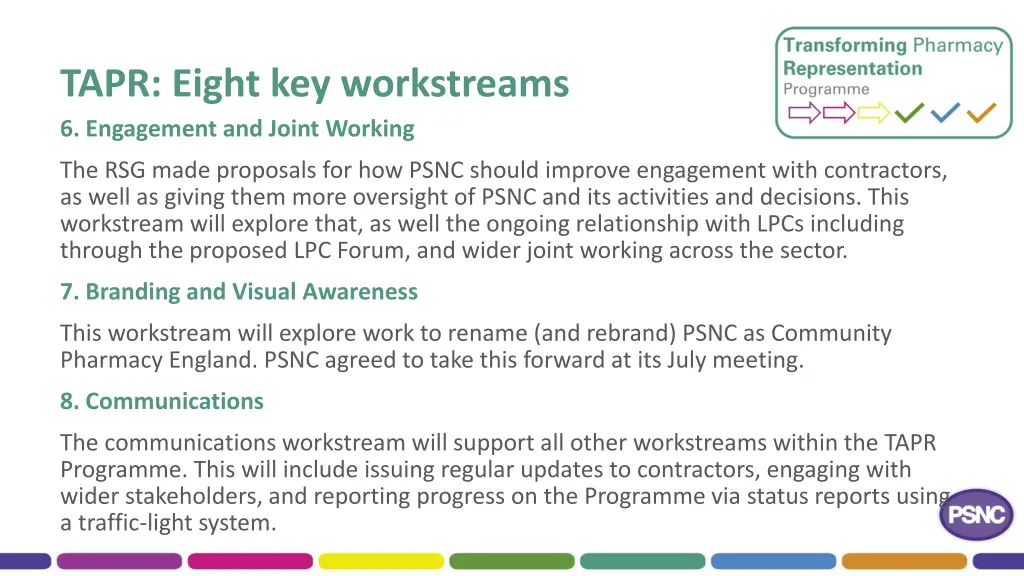 tapr eight key workstreams 6 engagement and joint