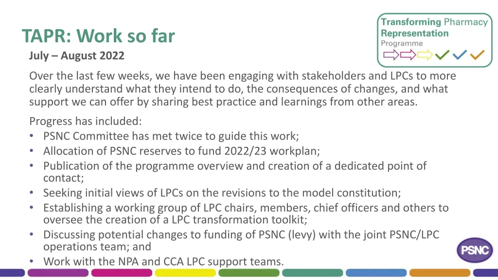 tapr work so far july august 2022