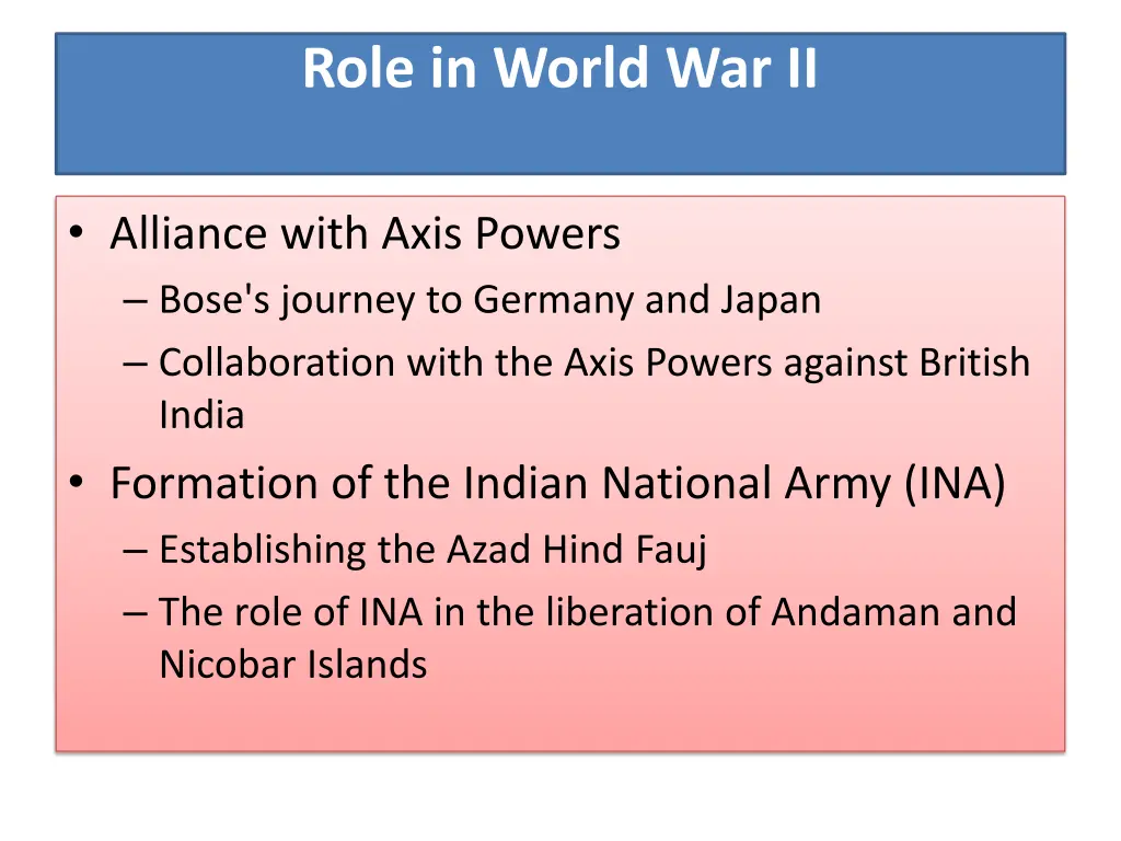 role in world war ii