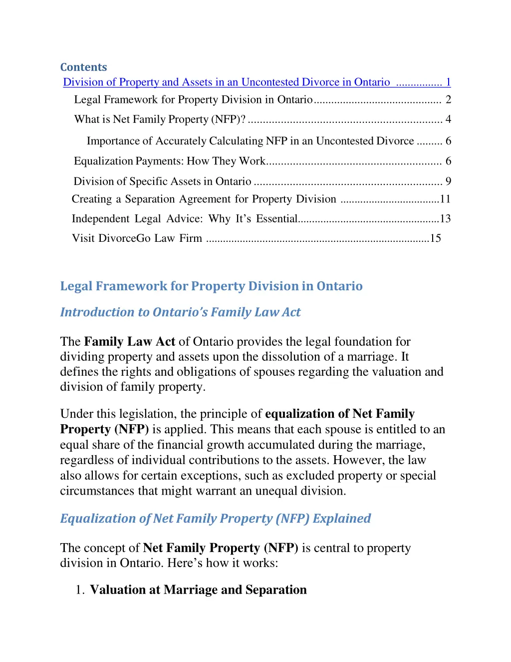 contents division of property and assets