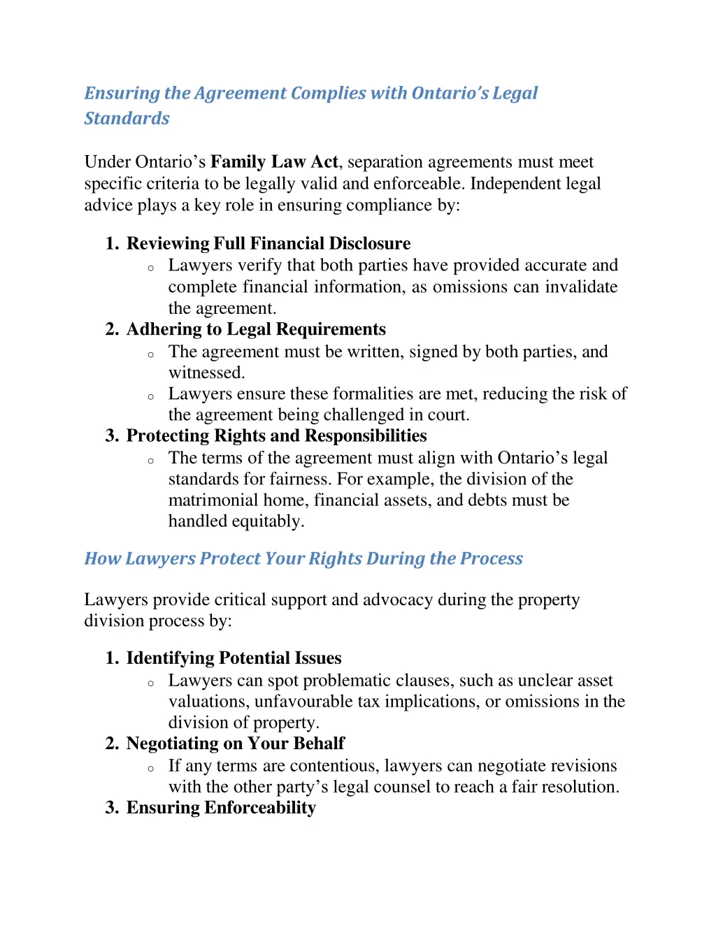 ensuring the agreement complies with ontario