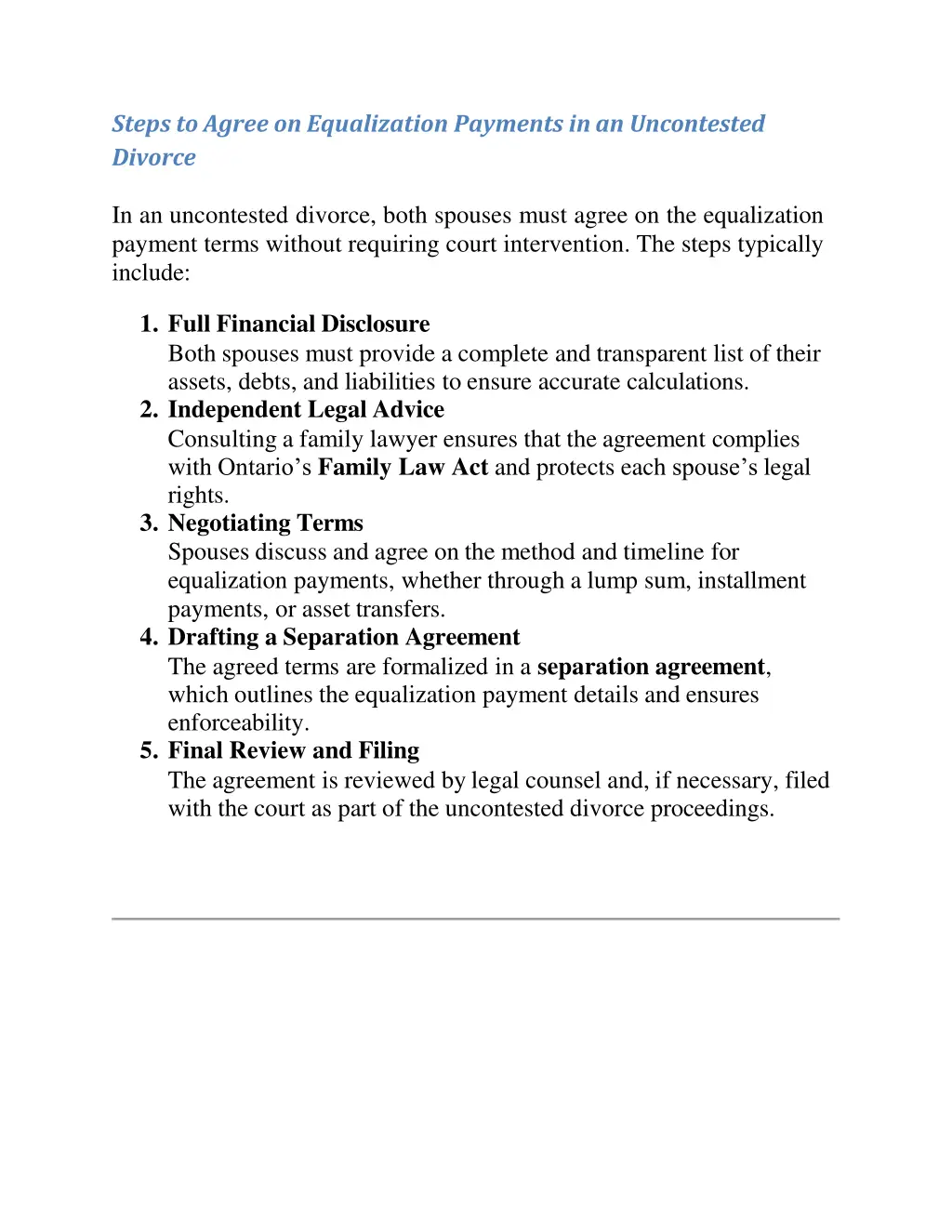 steps to agree on equalization payments