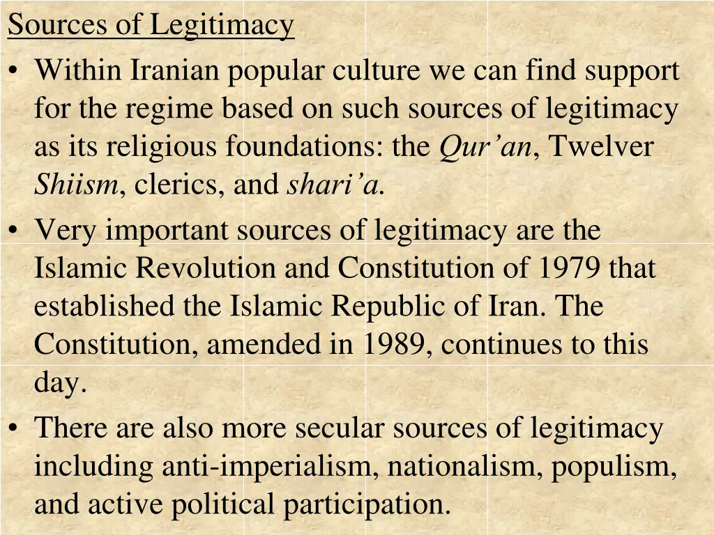 sources of legitimacy within iranian popular