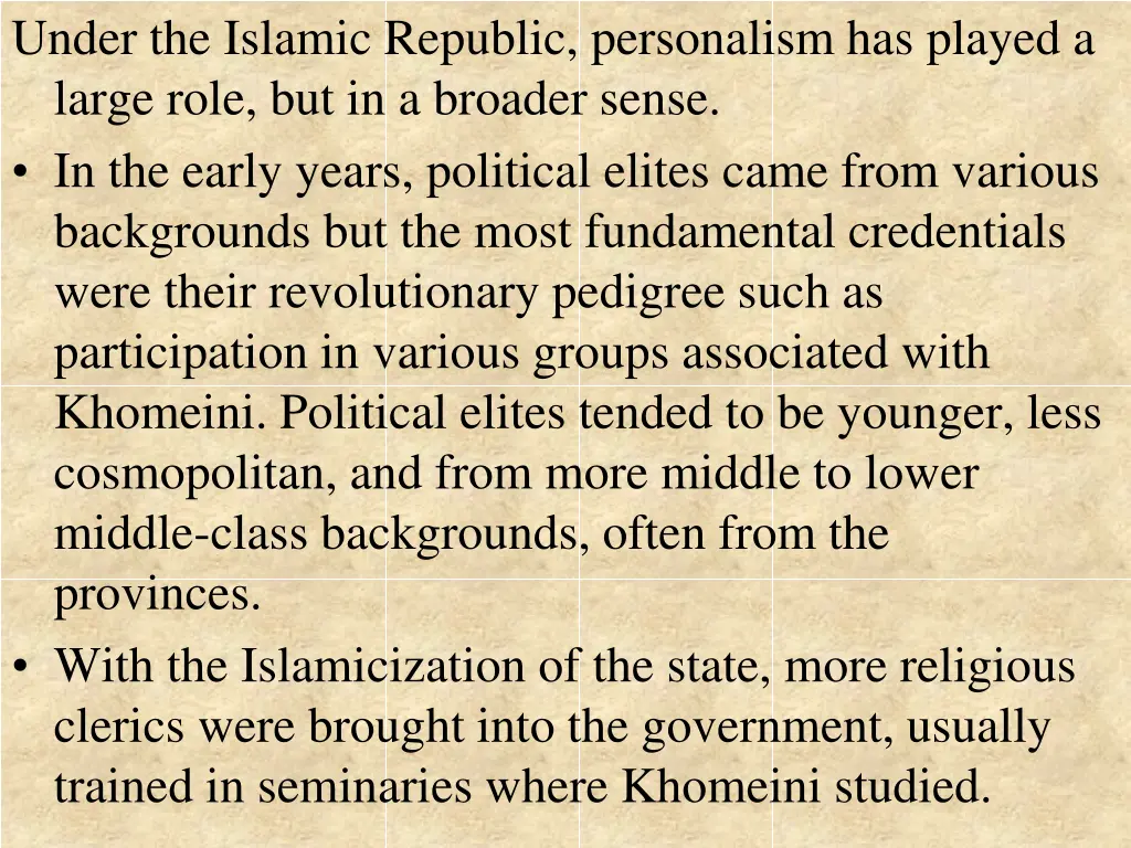 under the islamic republic personalism has played